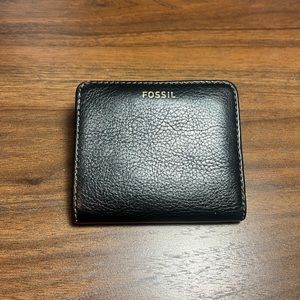 Men's Black Fossil Wallet Fold Leather High Quality With coin zipper pouch